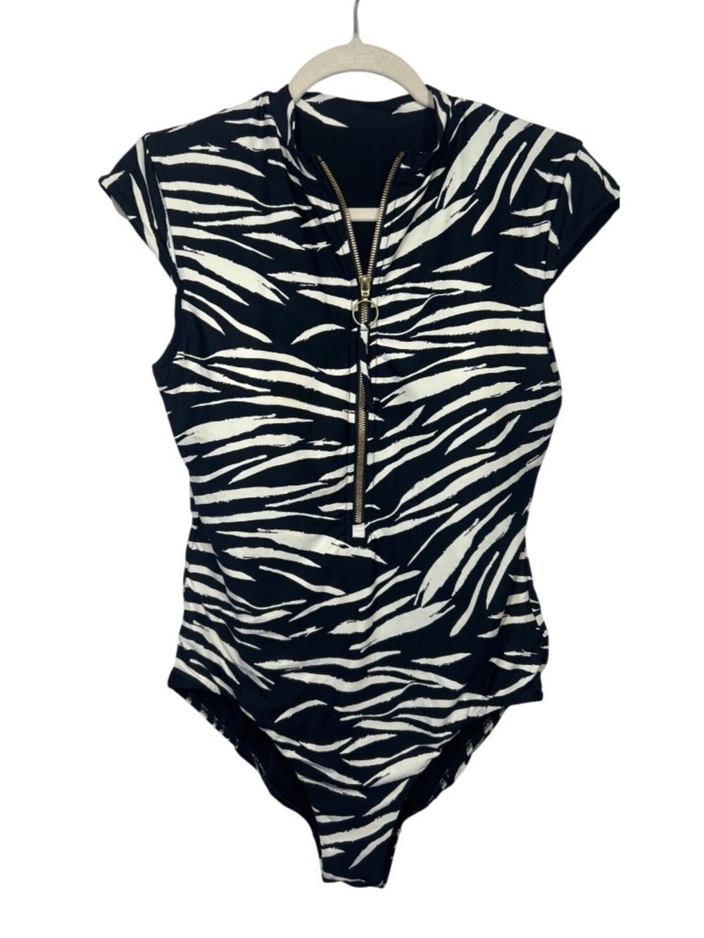Seafolly Women's 14 Zebra Print One Piece Swimsuit Front Zip Cruise Swimwear